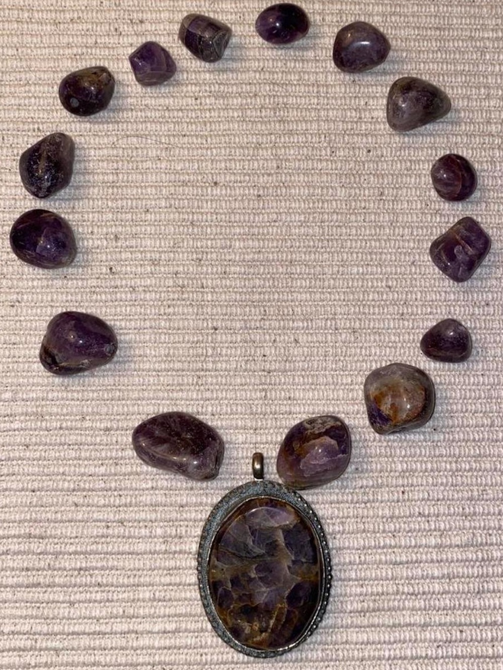 Amethyst Tumbled Stone Necklace with Oval Pendant - Purple